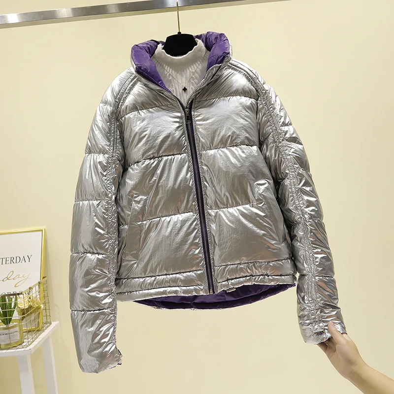 Женская зимняя куртка Стильная парка пуховое хлопковое блестящее пальто