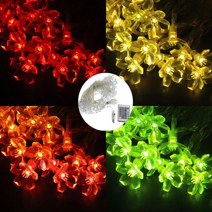 Женская сказочная гирлянда с цветами Персиковый Цветок сакуры Солнечная лампа