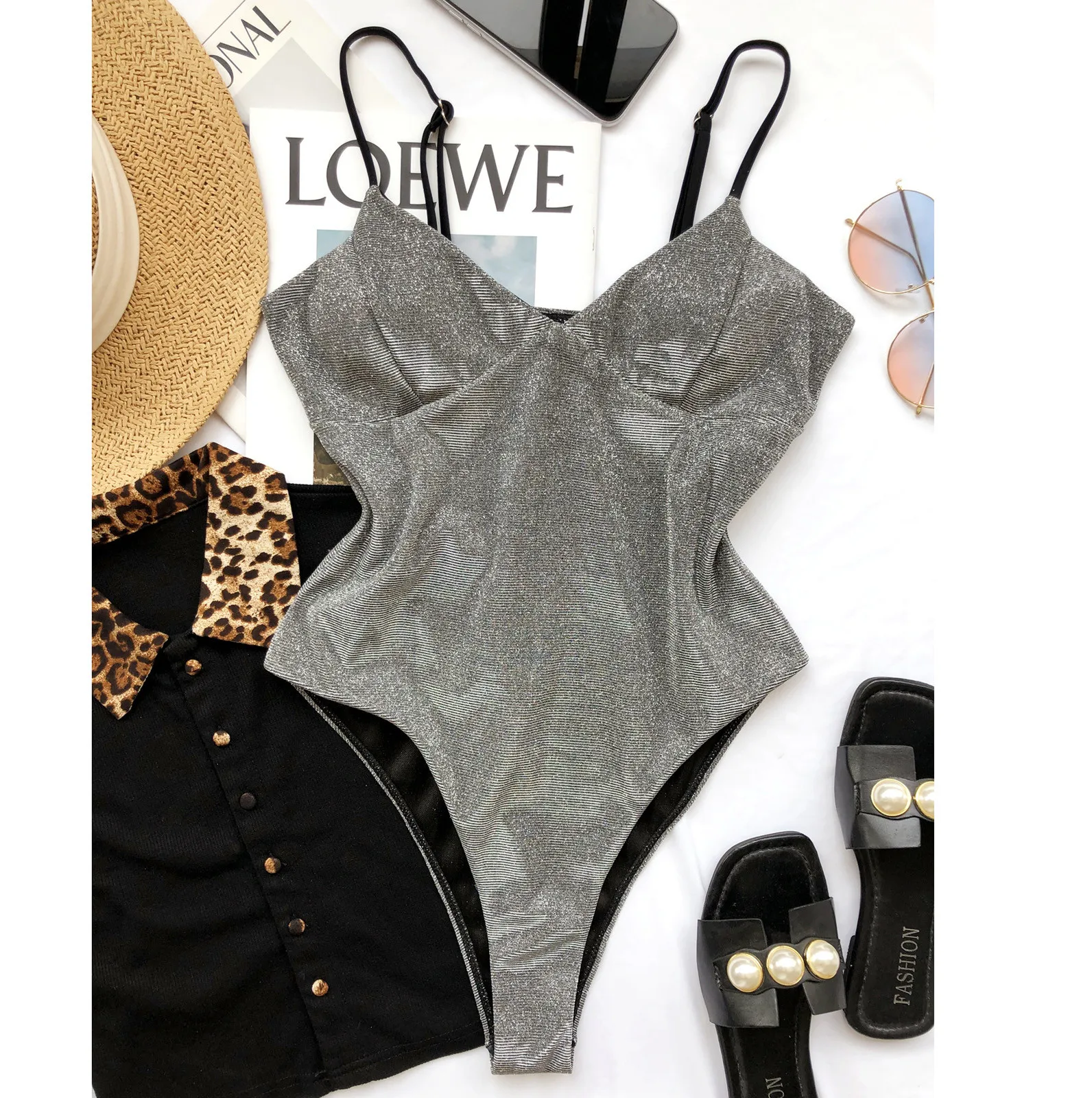 

Swimsuit Women's Beach Sexy Solid Push Up High Cut Lace Up Halter Bikini Set One Piece Swimwear Lingerie Set For Women