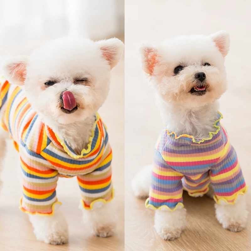 

Pet Dog Clothes Puppy Vest T-shirt Cute Pajamas Winter Bottoming Shirt Turtleneck Striped Iridescent Sweater
