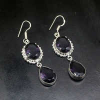 gemstonefactory big promotion unique 925 silver teardrop lovely purple amethyst women ladies gifts dangle drop earrings 20211885