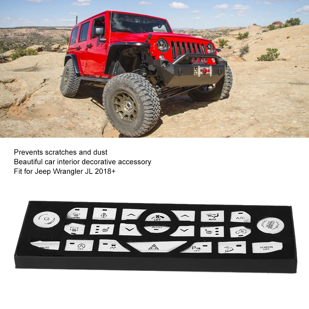 

23 шт., наклейки на кнопки центральной консоли для Jeep Wrangler JL 2018 +