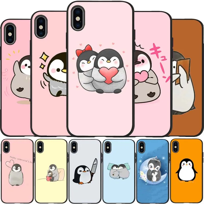 Черный силиконовый чехол с пингвином для телефона IPhone 13 12 Mini 11 Pro Max XR XS XSMax X 5 5S SE 2020