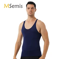 men swimsuit top round neck tank top sleeveless slim fit t shirt male beach top tees thin stretchy undershirt fitness sport vest