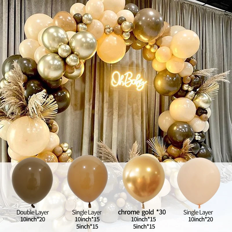 Kit de arco de globos marrones y caf&eacute; de doble capa, guirnalda de l&aacute;tex de Color piel, decoraci&oacute;n de fiesta de cumplea&ntilde;os y Navidad para boda, 100 unids/lote-0