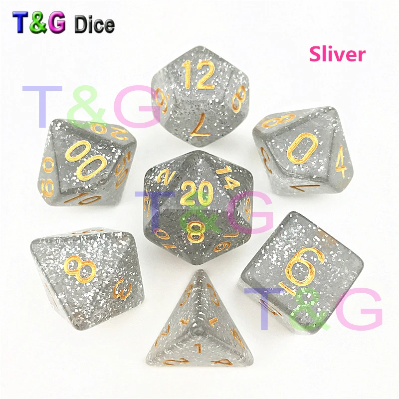 Оптовые продажи кристаллов блеск 7 шт./компл. D4 - D20 Многосторонние кости для TRPG
