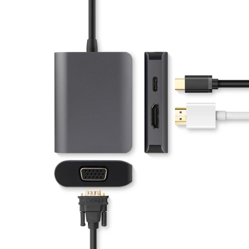 3 in 1 HDMI and VGA Ajiuyu USB C HDMI кабель Тип C к HDMI VGA разъем адаптера USB-C HDMI конвертер type-C Thunderbolt 3 док-станция для MacBook Pro Air Multi - Цвет: 3 in 1 HDMI and VGA