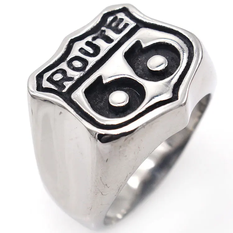 

Sinogaa Men Fashion Digital 66 316L Stainless Steel Silver Color Biker "Route 66" Ring Men's Motorcycle Club Anniversary Ring