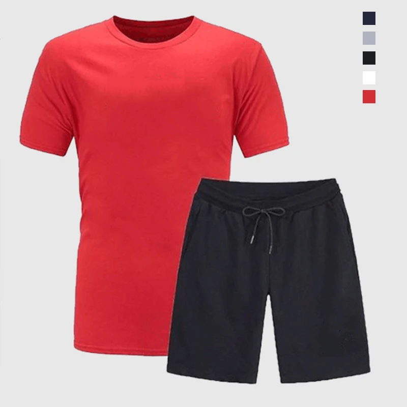 

Спортивный костюм мужской повседневный, однотонная Черная Спортивная одежда с круглым вырезом, модная футболка с коротким рукавом и шорты, ...