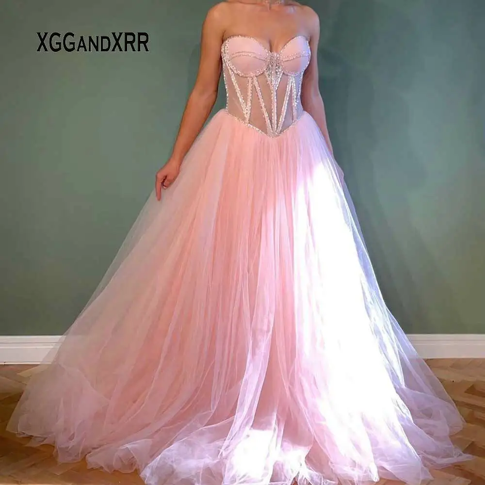 Милое розовое платье-трапеция для выпускного вечера пышные платья с открытой