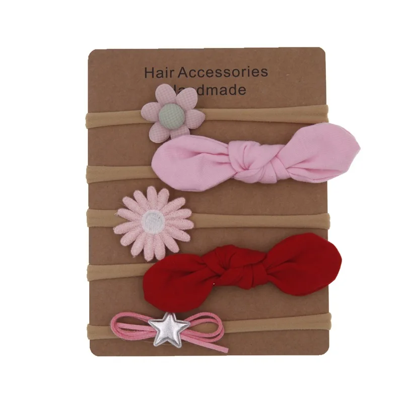 

5pc/Set Bow Flower High Elasticity Hair Accessories Set Baby Photo Headband New Floral Decoration Children's Hairbands 2021