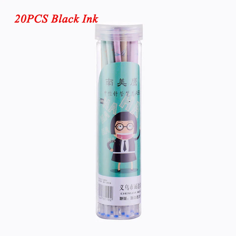 20PCS Black Ink EZONE 20 шт стираемая ручка заправка черный/синий цвет чернил мультфильм шаблон пластиковое ведро упаковка 0,5 мм иглы нос ручка школьные принадлежности - Цвет: 20PCS Black Ink