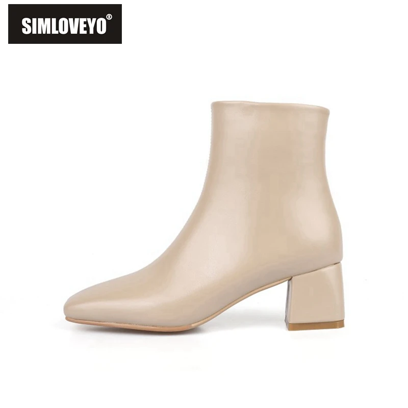 

Простые осенние сапоги SIMLOVEYO до середины икры из искусственной кожи, на квадратном каблуке 5 см, на молнии, большие размеры 33-44, серые, черные, ...