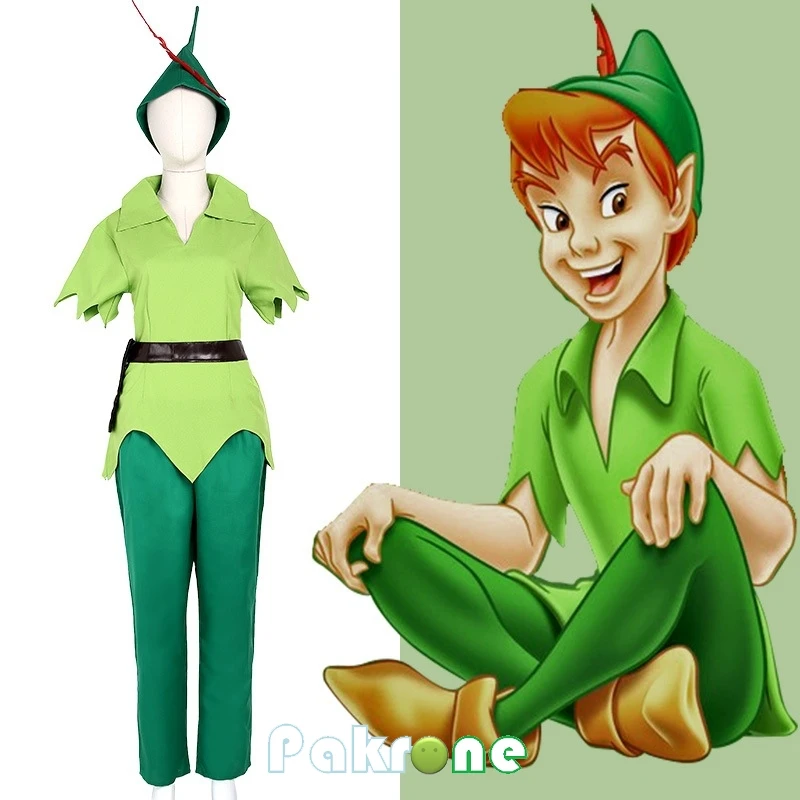 Карнавальные костюмы для Хэллоуина Питер Пэн зеленый топ штаны шляпа пояс