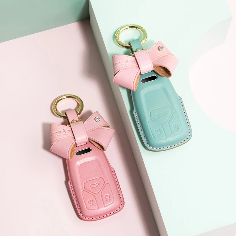 

Women Genuine Leather Car Key Fob Case Cover Bag Protector Suit For AUDI Key Fob Cover Case A4 A5 B9 Q5 FY Q7 4M TT For RS4 S5