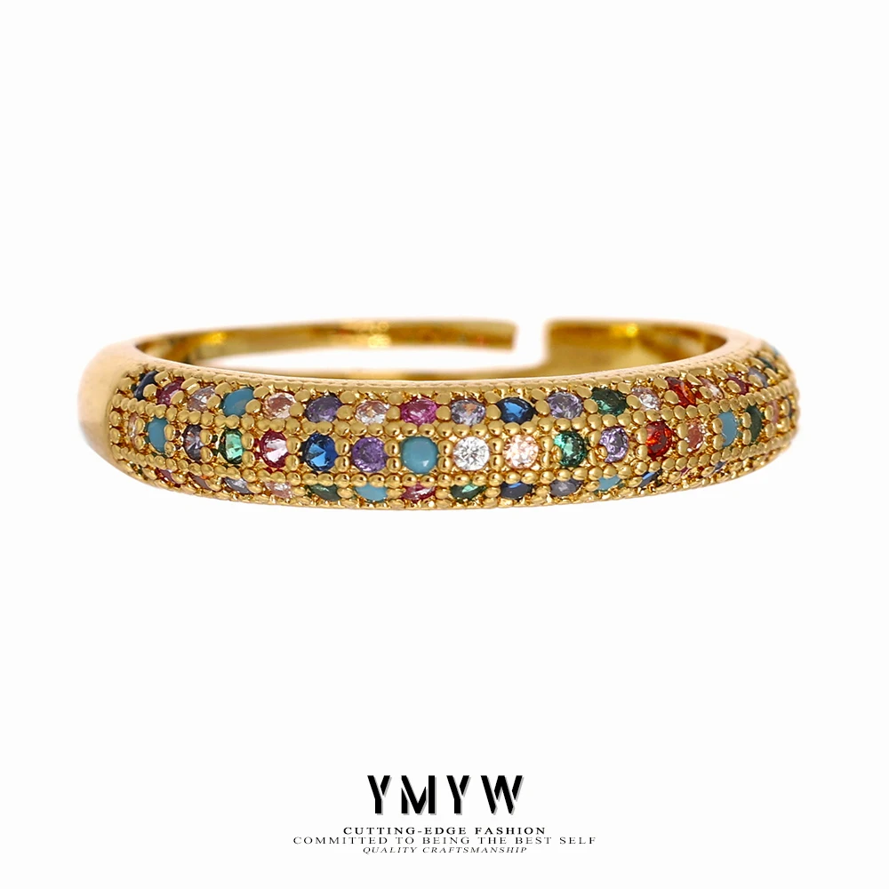 

YMYW Round Ring Exquisite Cubic Zirconia Jewelry For Women Metallic Copper Adjustable Ring Bagues Pour Femme Accessories 2021