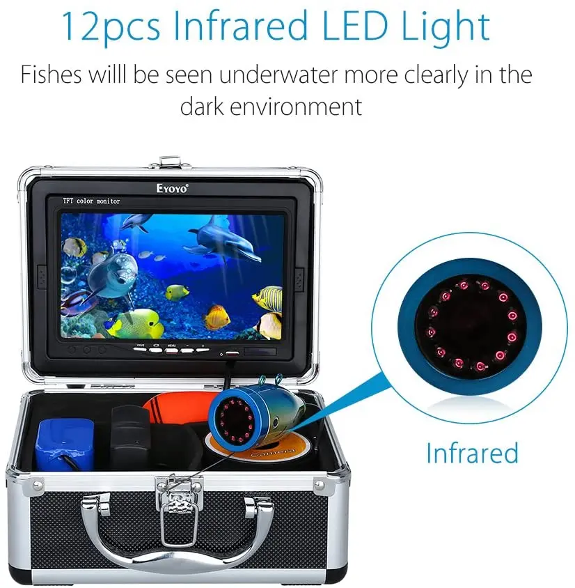 Подводный рыболокатор Eyoyo, камера для рыбалки, 7 дюймов, 15 м, 1000TVL, 12 шт. инфракрасных светодиодных ламп