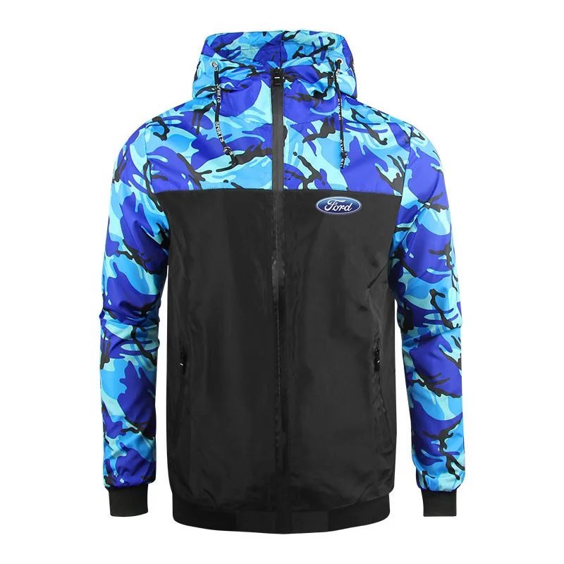 

Ford 2021 men's new sports camouflage stitching windbreaker jacket men's fashion hooded casual jacket thin coat