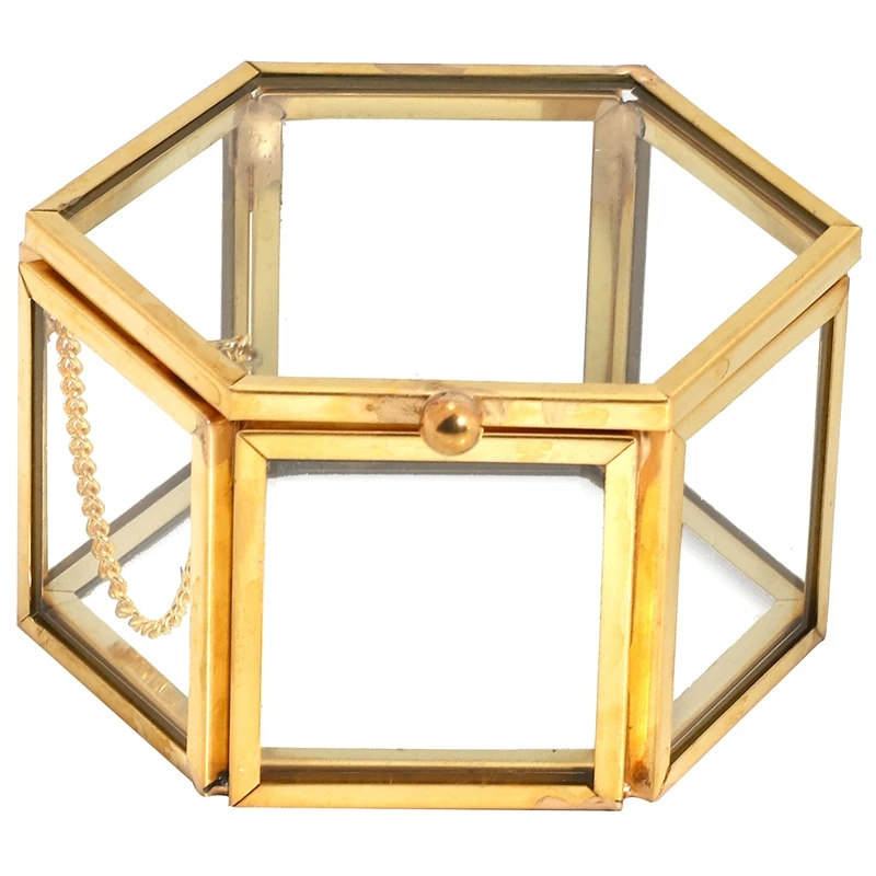 Шестигранная прозрачная стеклянная шкатулка для колец свадебных украшений