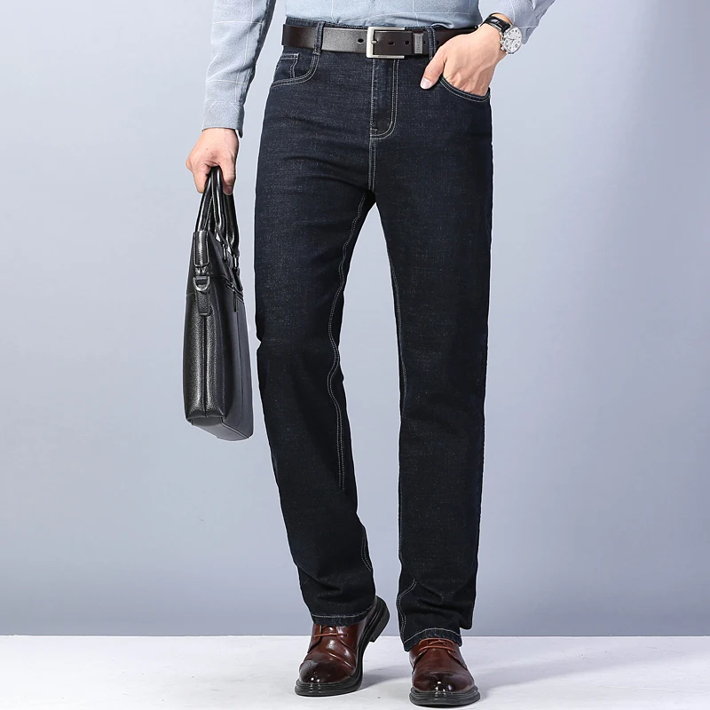 

Men Business Jeans Classic winter Autumn Male Cotton Straight Stretch Brand Denim Pants Summer Overalls Slim Fit Trousers 2021
