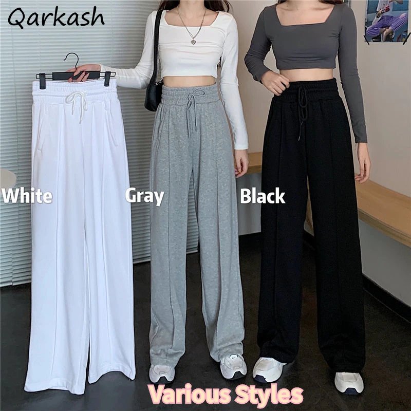 

Casual Pants Women Autumn Simple Fashion Wide Leg Mopping Trousers Retro Leisure All-match Ulzzang Ins High Waist Daily Cozy New