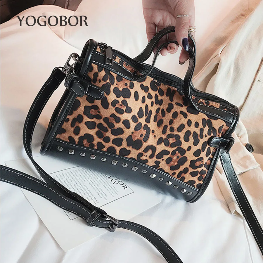 Леопардовая Сумка-тоут женская сумка через плечо с заклепками Лоскутная новая
