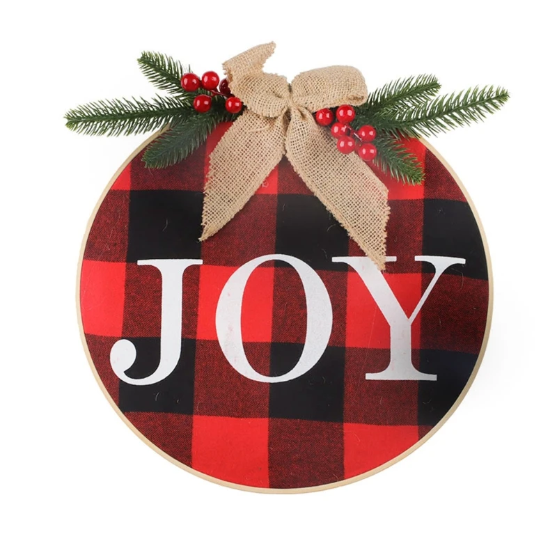 

M17D Hanging Sign Wooden Merry Christmas Wreath Decorations for Home Window Door Wall Farmhouse Indoor Outdoor Ornament