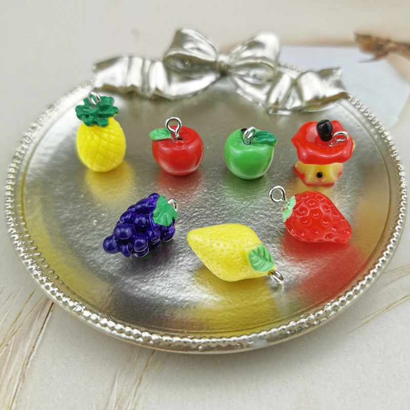 

10pcs 3D Fruit Apple Banana Grape Pinapple Lemon Resin Charms Fit DIY Bracelet Jewelry Finding Handmade Strawberry Earring Decor
