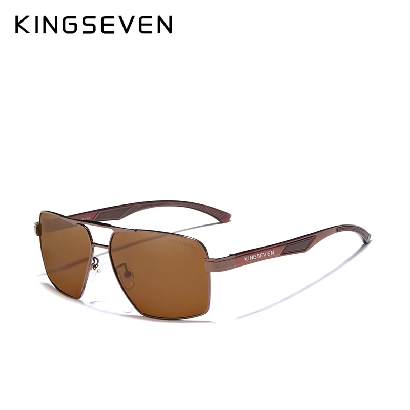 KINGSEVEN бренд, дизайнерские мужские очки, поляризационные солнцезащитные очки с зеркальным покрытием, мужские очки, аксессуары для мужчин - Цвет линз: Brown