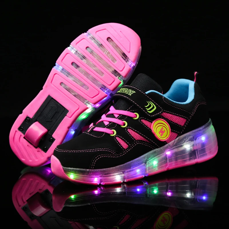 Синий, розовый, модный светодиодный светильник для девочек и мальчиков, обувь для катания на роликах, Детские светящиеся кроссовки с колеса... от AliExpress WW