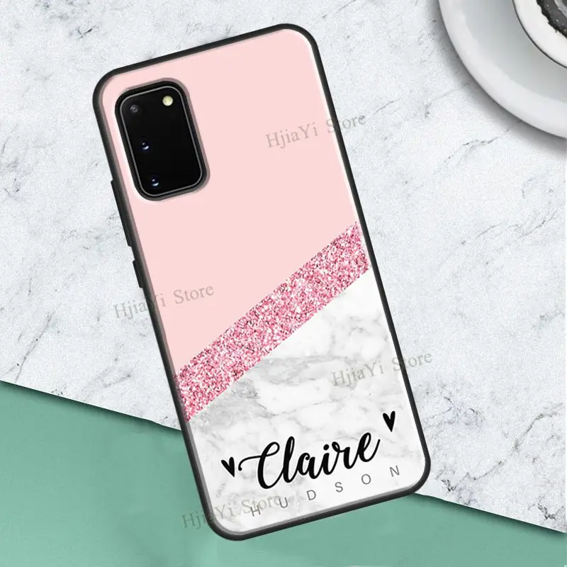 Розовый мрамор ПЕРСОНАЛИЗИРОВАННЫЙ инициал имени для телефонного чехла Samsung Galaxy S22 Ultra S21 S20 FE Note 20 10 S8 S9 S10 Plus.