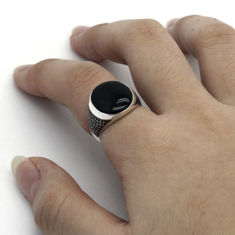 Мужское и женское кольцо из серебра 925 пробы с черной эмалью | Украшения