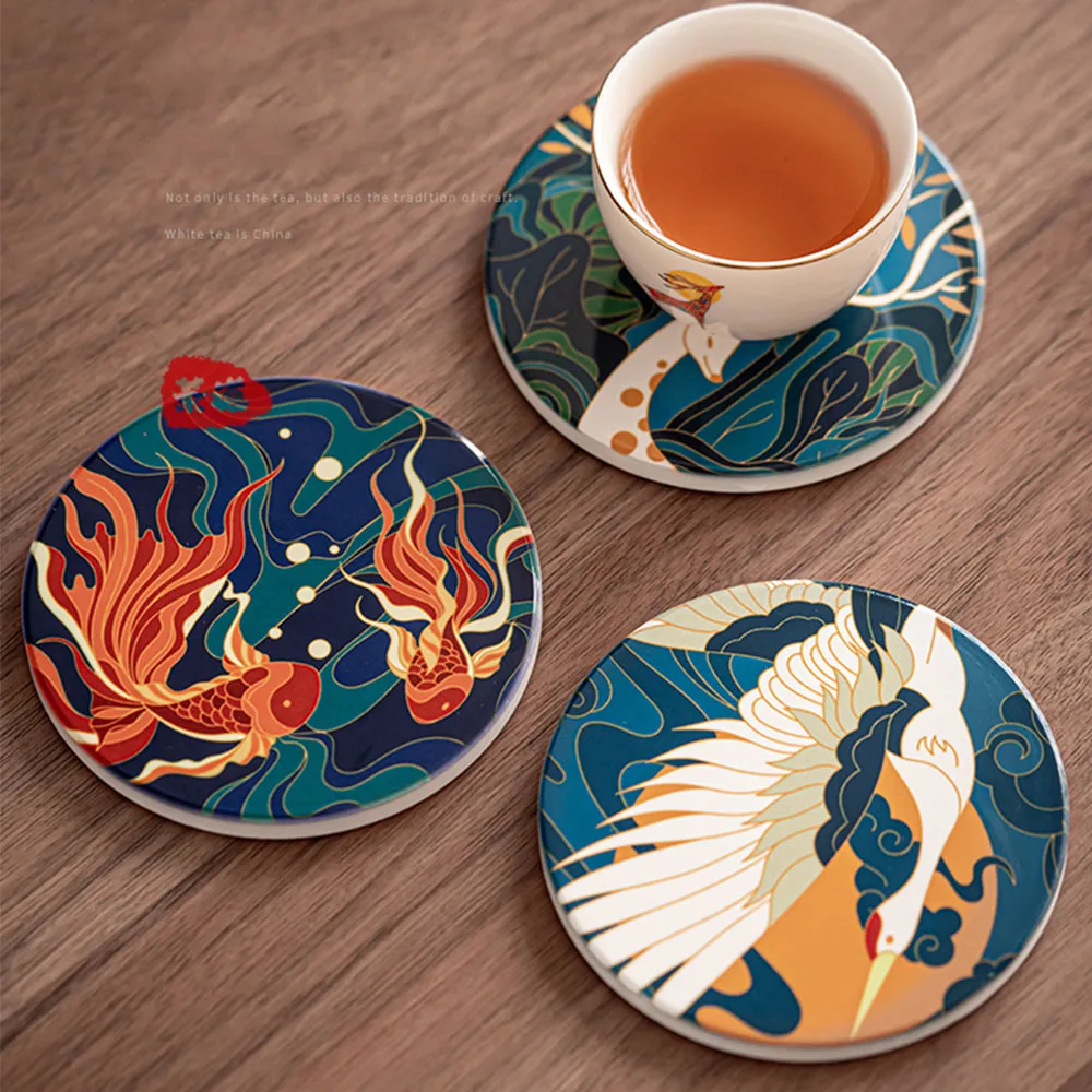 Chinese Style Kungfu Black Green Tea Cup Coaster Round Ceramic Teacup Tray Glass Table Insulation Hot Pad Teahouse Decor Gift | Дом и сад