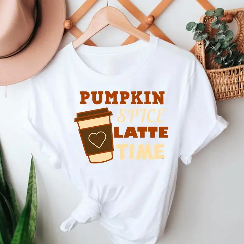 

Autumn Fall Fashion Top Tshirts Graphic Women Lovely Season Spice Pumpkin Clothes Happy Halloween T-Shirts Thanksgiving Printed