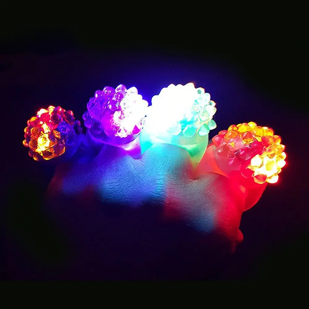 

100PC Glowing Strawberry Rings Light LED Fluorescent Ring Finger Light Jelly Bumpy Rings Flashing LED Bubble Rave Party