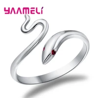 real 925 sterling silver red zircon snake adjustable open ring elegant fine jewelry for women romantic punk cool party bijoux