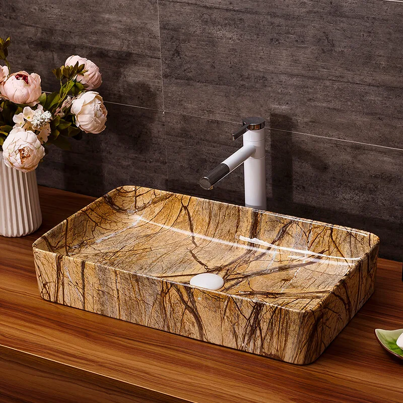 Винтаж арт настольная раковина бытовой Ванная комната керамический умывальник