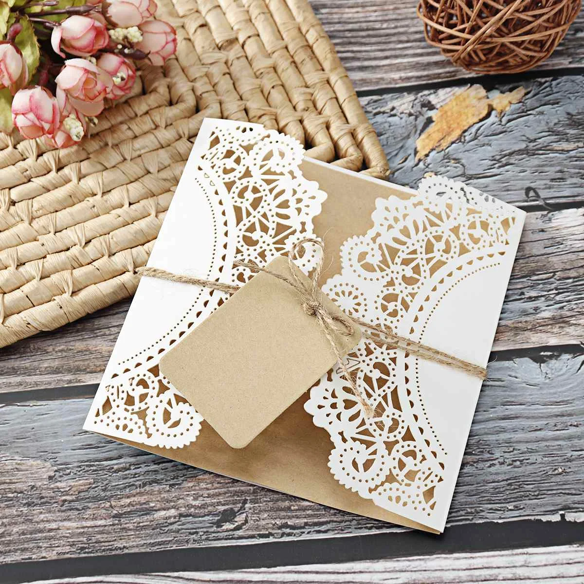 

10/30/50Pcs/set Laser Cut Wedding Invitations Cards Tags Vintage Wedding Bridal Gift Greeting Card Event Party Birthday Supplies
