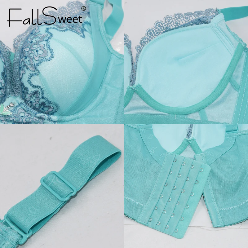 Женский бюстгальтер без косточек FallSweet кружевной пуш ап с вышивкой и