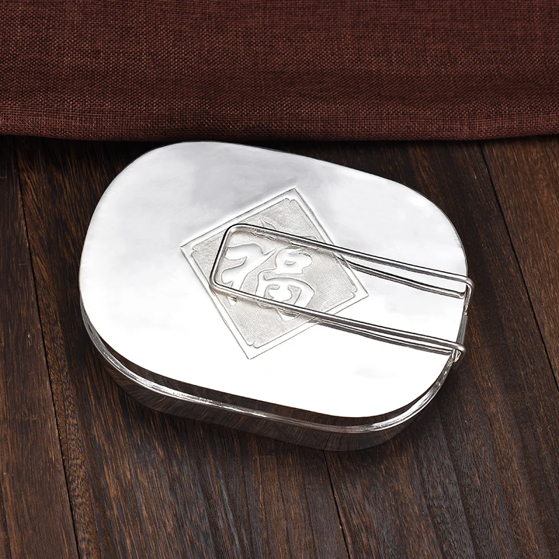 Серебряная чаша для риса Bento box ретро коллекция квадратная однослойная посуда из