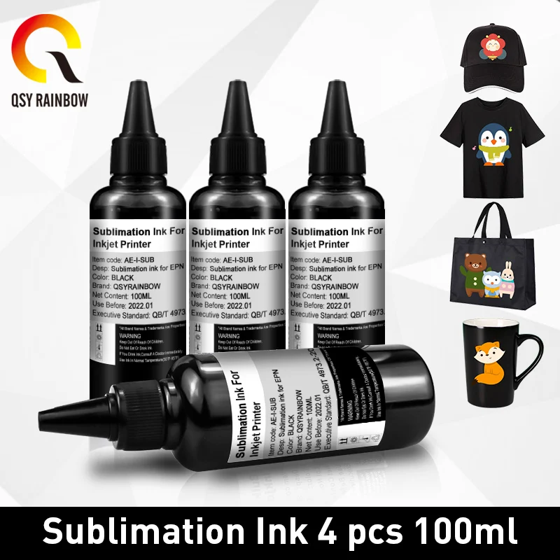 

4 Black Refill Sublimation Ink For Epson L805 L1800 P50 1390 1400 1410 Heat Transfer Heat Press Ink For All Epson Inkjet Printer