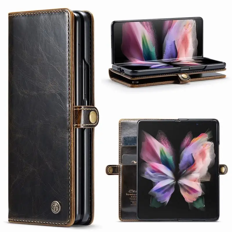 Кожаный чехол для Samsung Galaxy Z Fold 3 4 визитница с отделениями карт противоударный