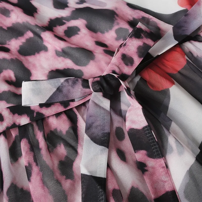 Женское платье макси с леопардовым принтом длинными рукавами и высокой талией