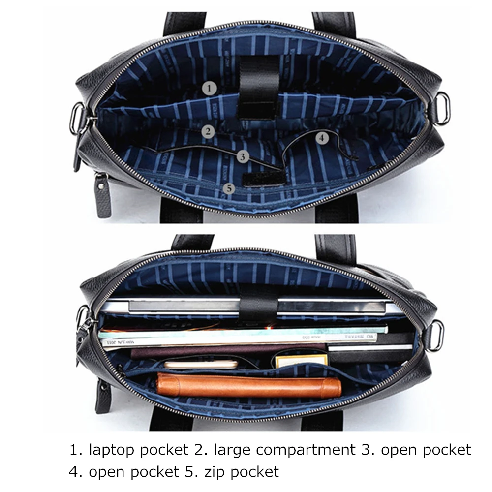 Bison Denim Cowskin Genuine Leather Men's Briefcase Large Capacity Laptop Soft Messenger Bag 14 inch laptop Bag Handbag