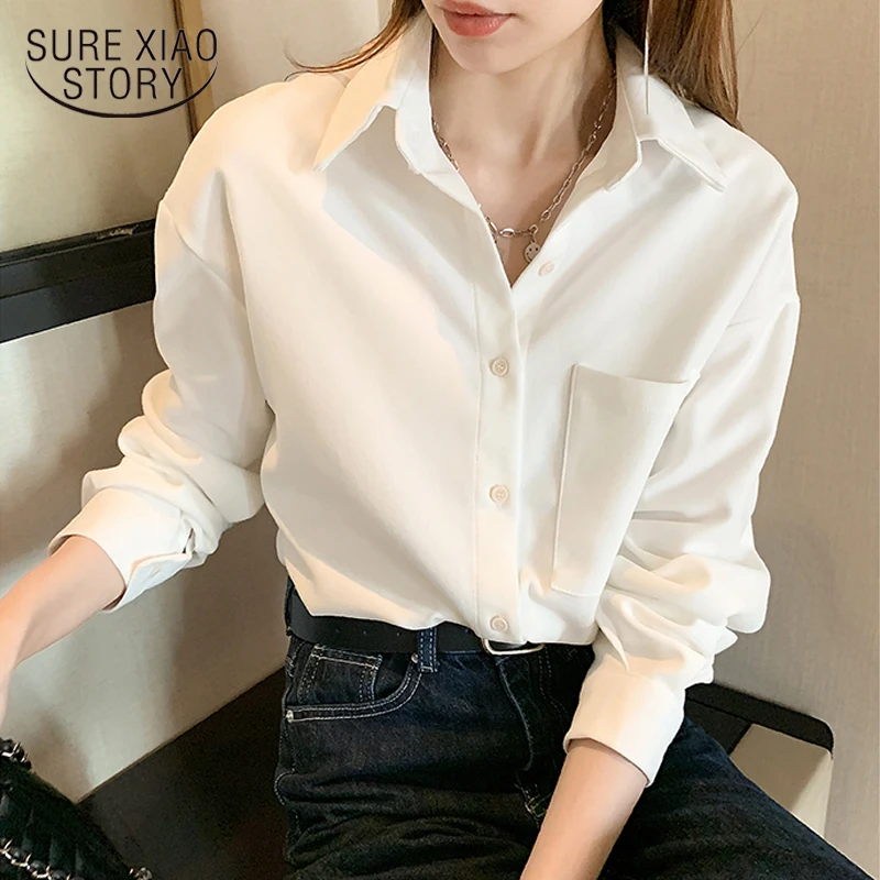 

New Women's Shirt white shirt Classic Chiffon Blouse Female Loose Long Sleeve Shirts Lady Simple Style Tops Clothes Blusas 12613