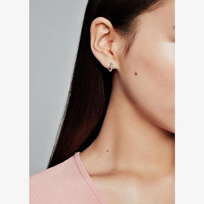 

2020 New 925 Sterling Silver Sparkling Crescent Moon & Stars Beaded Hoop Earrings Women Jewelry Gift