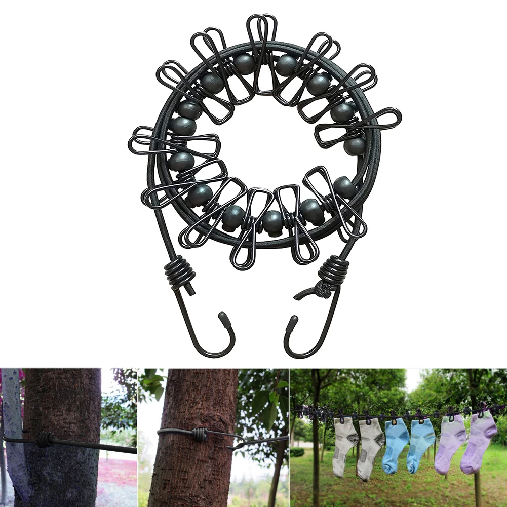 

New Clothesline Windproof Portable Clothes Rope Drying Rack Cloth Hanging Line w/ Clothespin Hooks Outdoor Camping Travel Tools