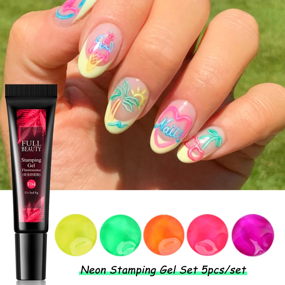 8 мл неоновый гель краска для стемпинга набор флуоресцентных розовый золотой