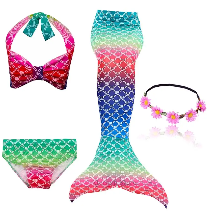 NEW The Little Mermaid Tail with Garland Ariel Mermaid Swimsuit for Kids swimmable Bathing Suit Costume Cosplay