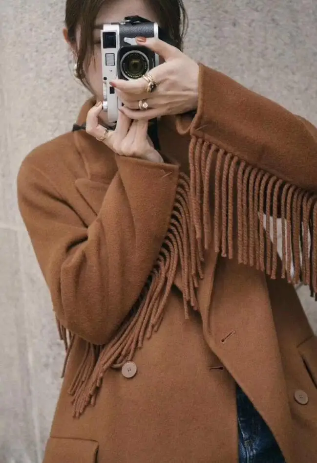 2019 осенне-зимнее двустороннее шерстяное пальто карамельного цвета ручной работы